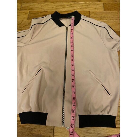 Zara, women’s black/beige zip up long sleeve cotton jacket with pockets sz small - Picture 7 of 9